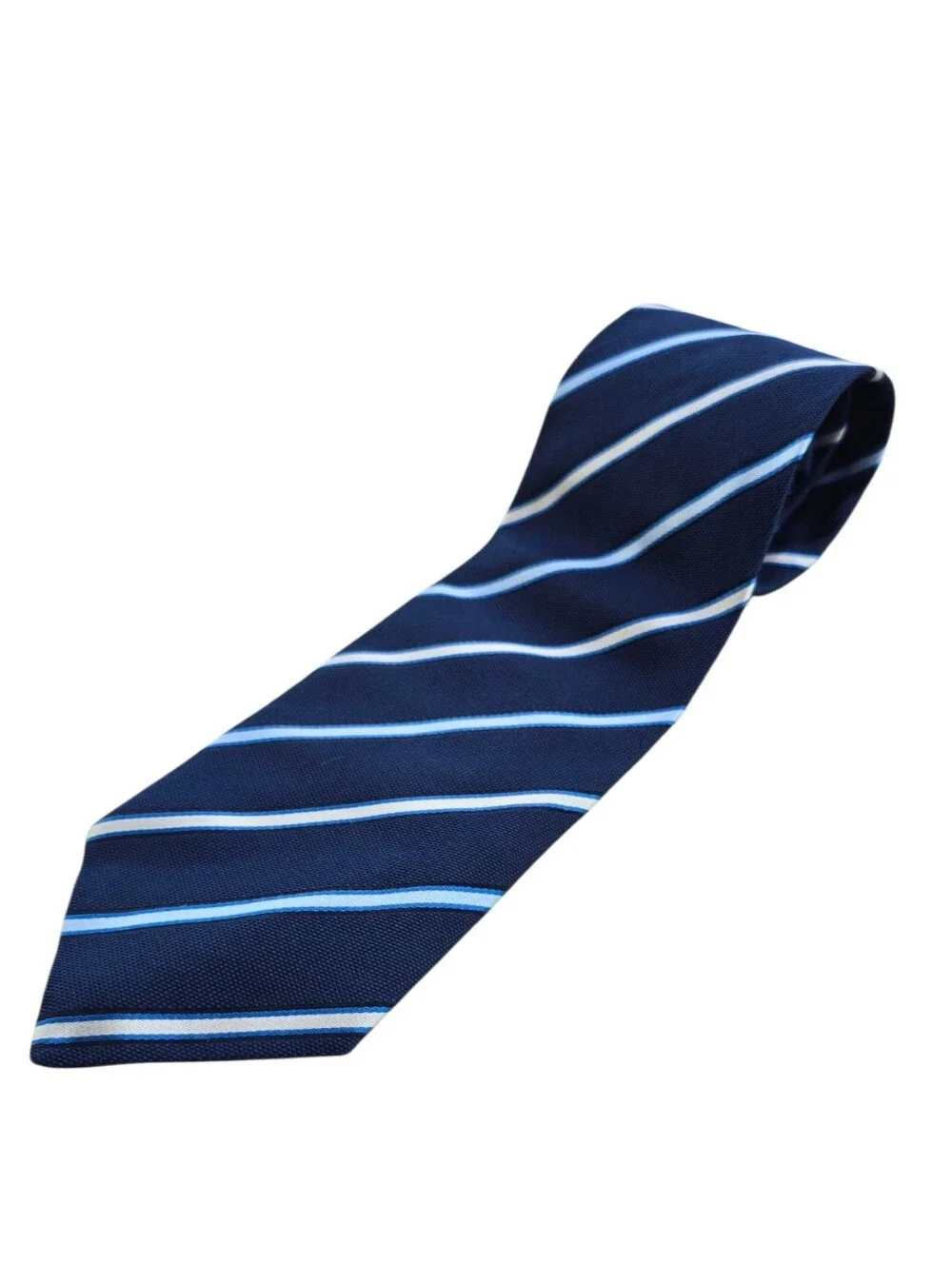 Ermenegildo Zegna Navy Blue And Cream Silk Striped Neck Tie